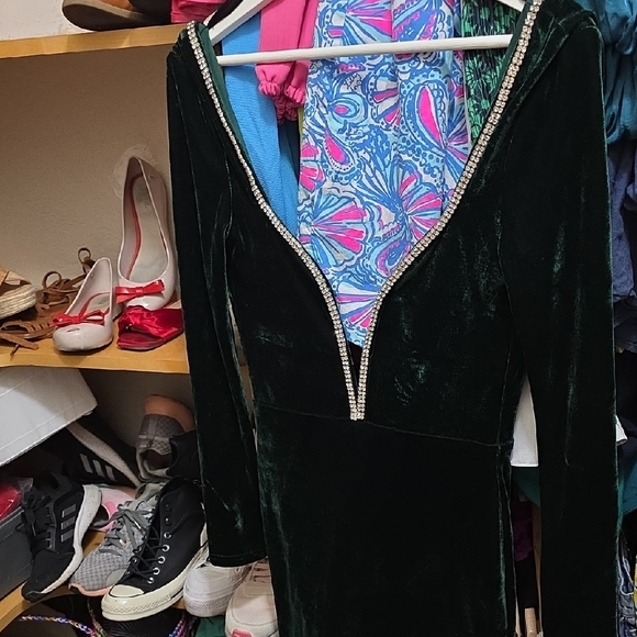 Superdown Emerald Green Velvet Dress with Rhinestone Detail - Picture 1 of 11